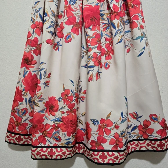 ​Flying Tomato Red Floral A-Line Skirt Geometric Border Boho Small - Picture 3 of 16